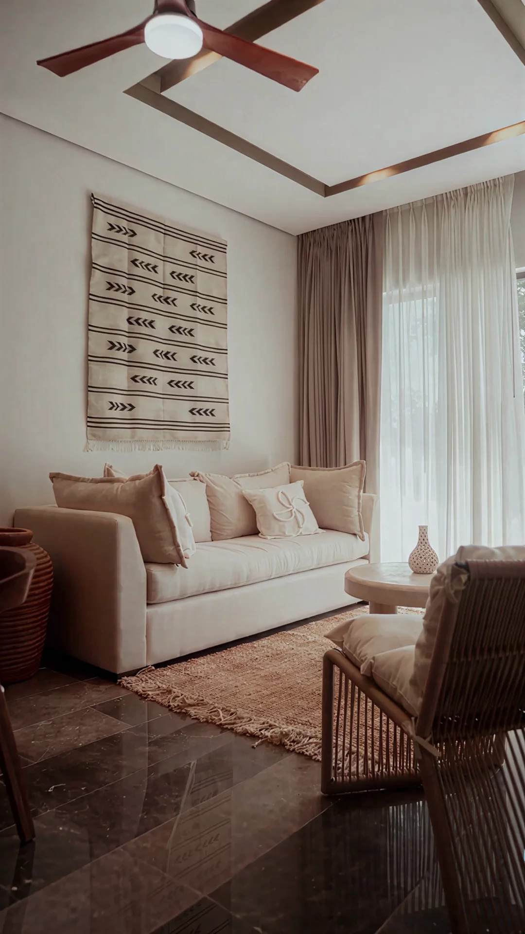 After: the living room furnished and installed by Xixi Studio